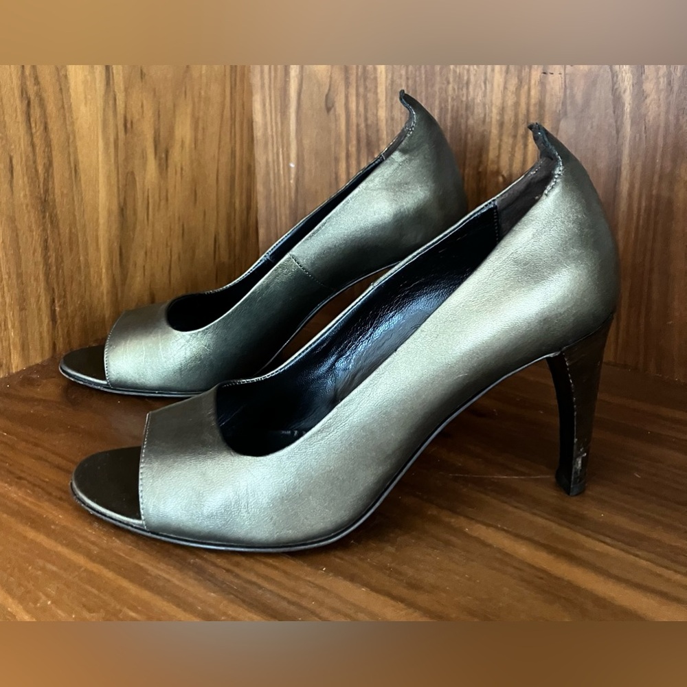 Back In Style! Chic Vintage Max Mara Metallic Leather Peep Toe Pumps 37 Bronze